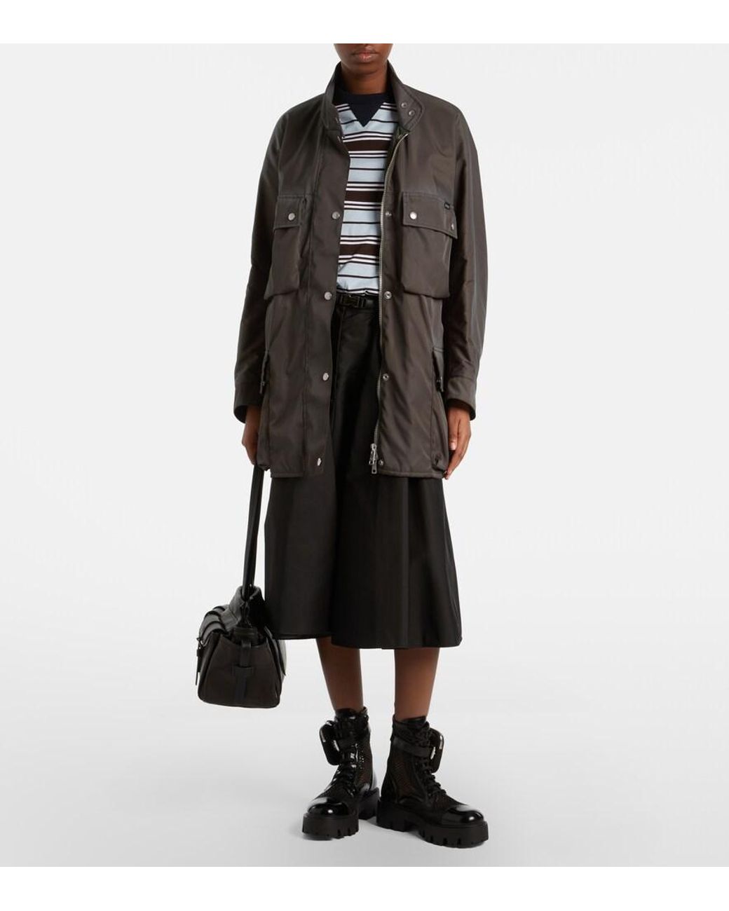 Prada Black Schnuerstiefel Aus Mesh Und Leder