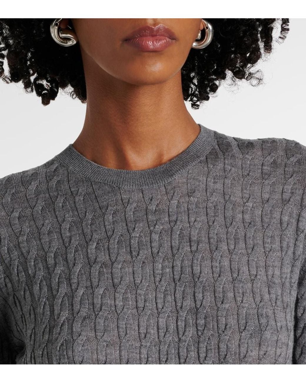 Totême Gray Cable-Knit Wool Sweater Dress