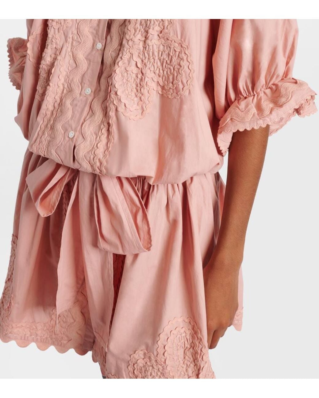 Juliet Dunn Pink Scalloped Cotton Poplin Minidress