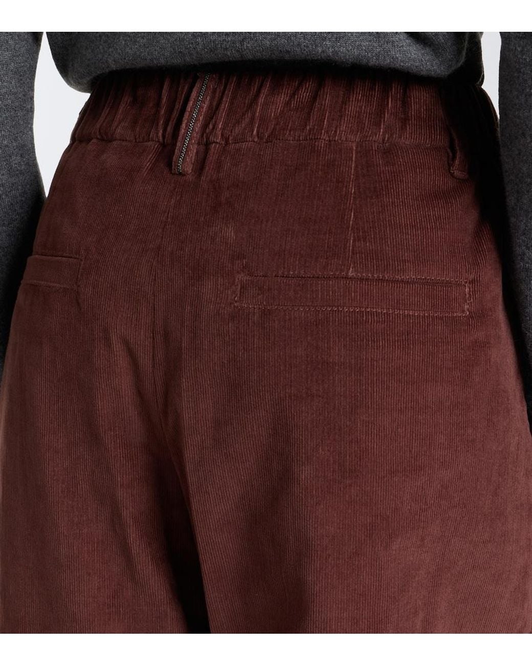 Brunello Cucinelli Red Monili Corduroy Wide-Leg Pants