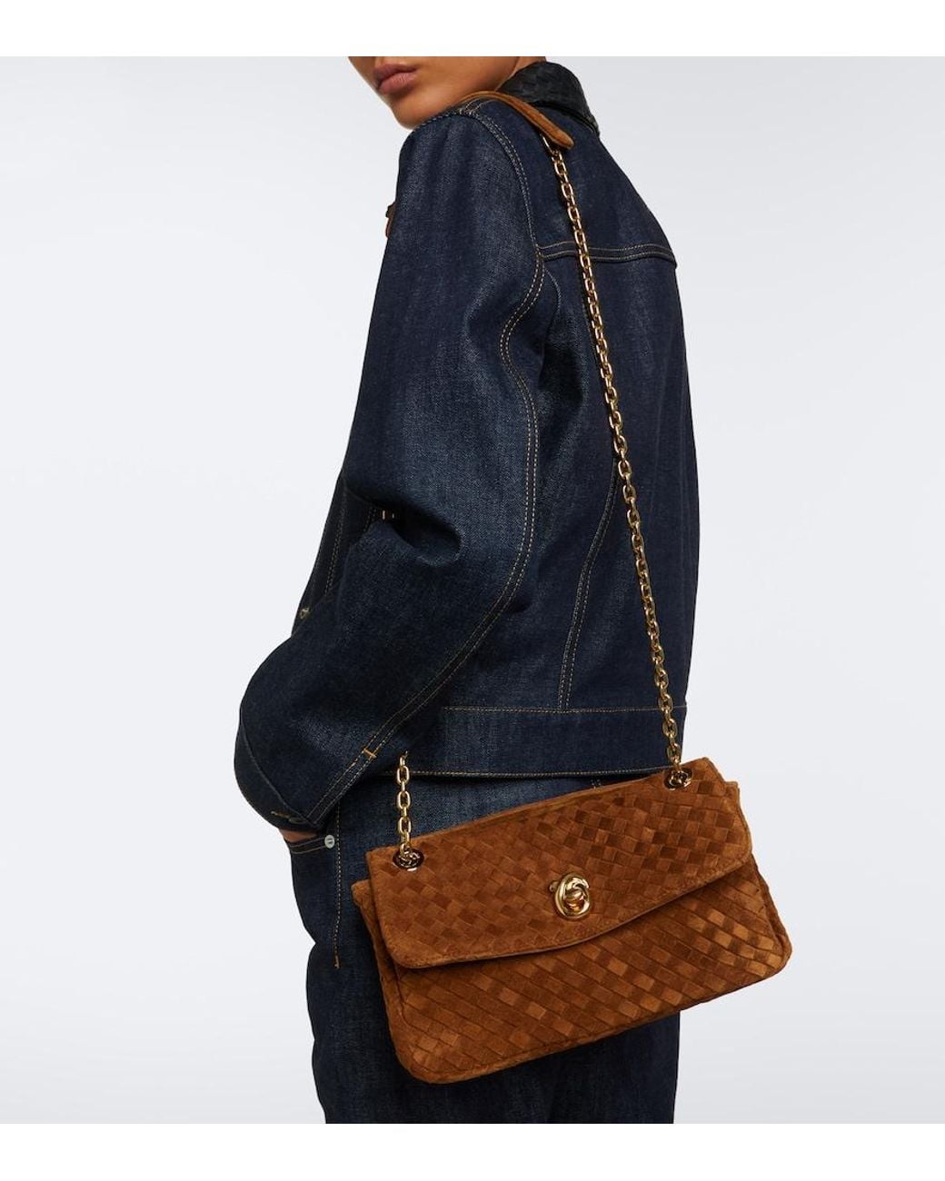 Bottega Veneta Brown Madison Intrecciato Suede Shoulder Bag