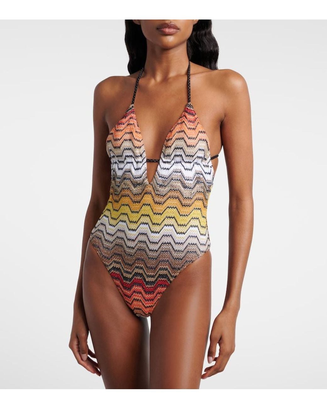 Missoni White Halterneck Lame Swimsuit