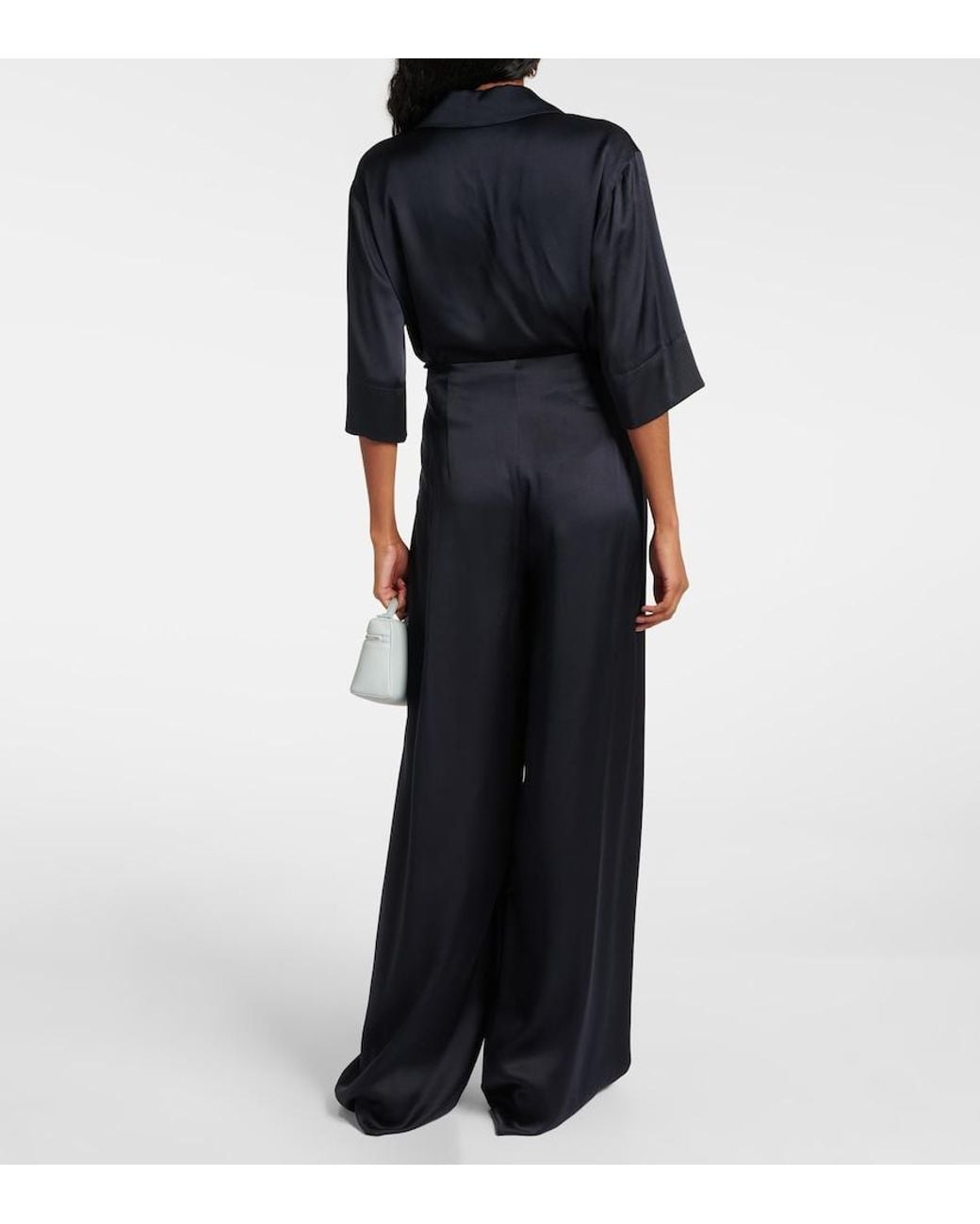 Loro Piana Blue Dresden Silk Satin Wide-Leg Pants