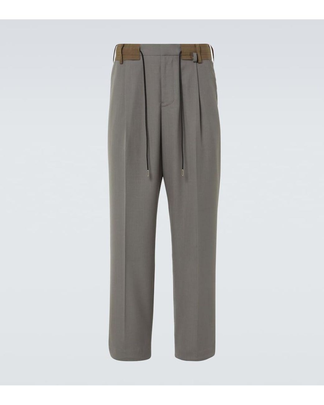 Sacai Gray Mid-Rise Wide-Leg Pants for men