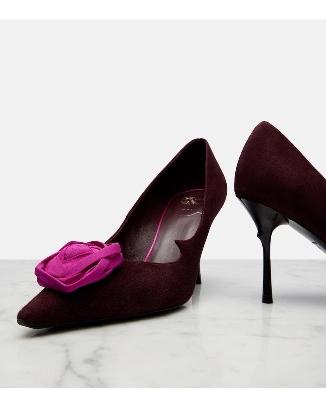 Roger Vivier Purple Rose Vivier Floral-Applique Suede Pumps