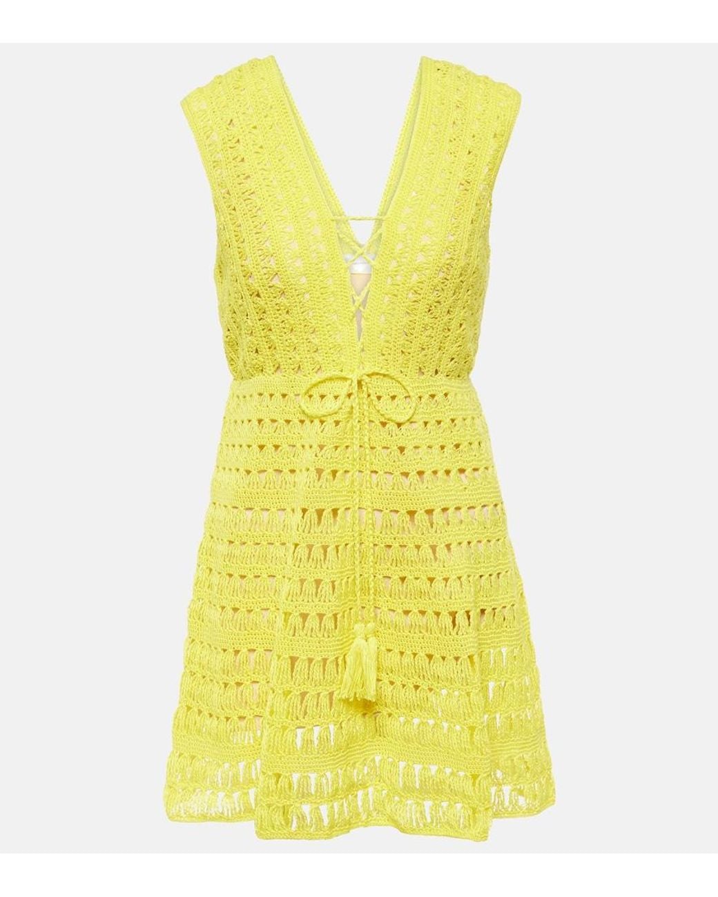 Anna Kosturova Yellow Bianca Cotton Crochet Minidress