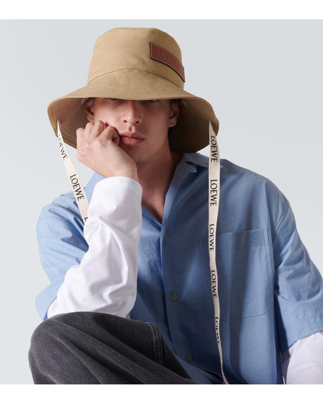 Loewe Paula's Ibiza Fisherman Canvas Bucket Hat in White for Men