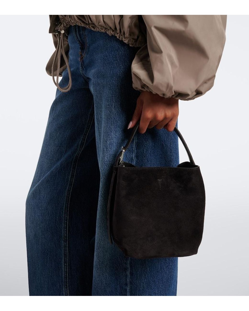 Totême Black Belted Small Suede Tote Bag
