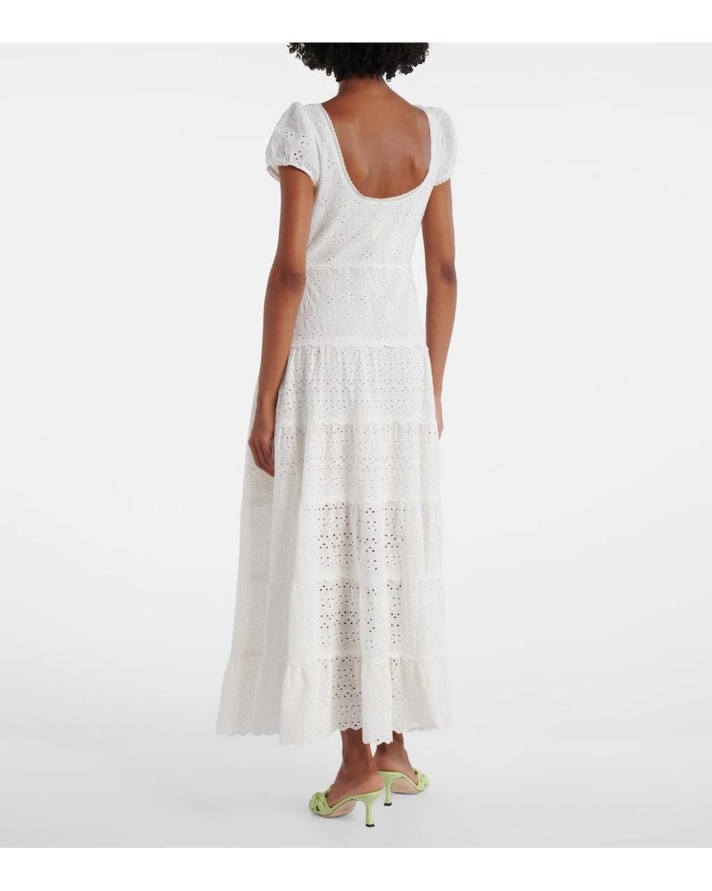 Rixo White Remi Broderie Anglaise Cotton Midi Dress