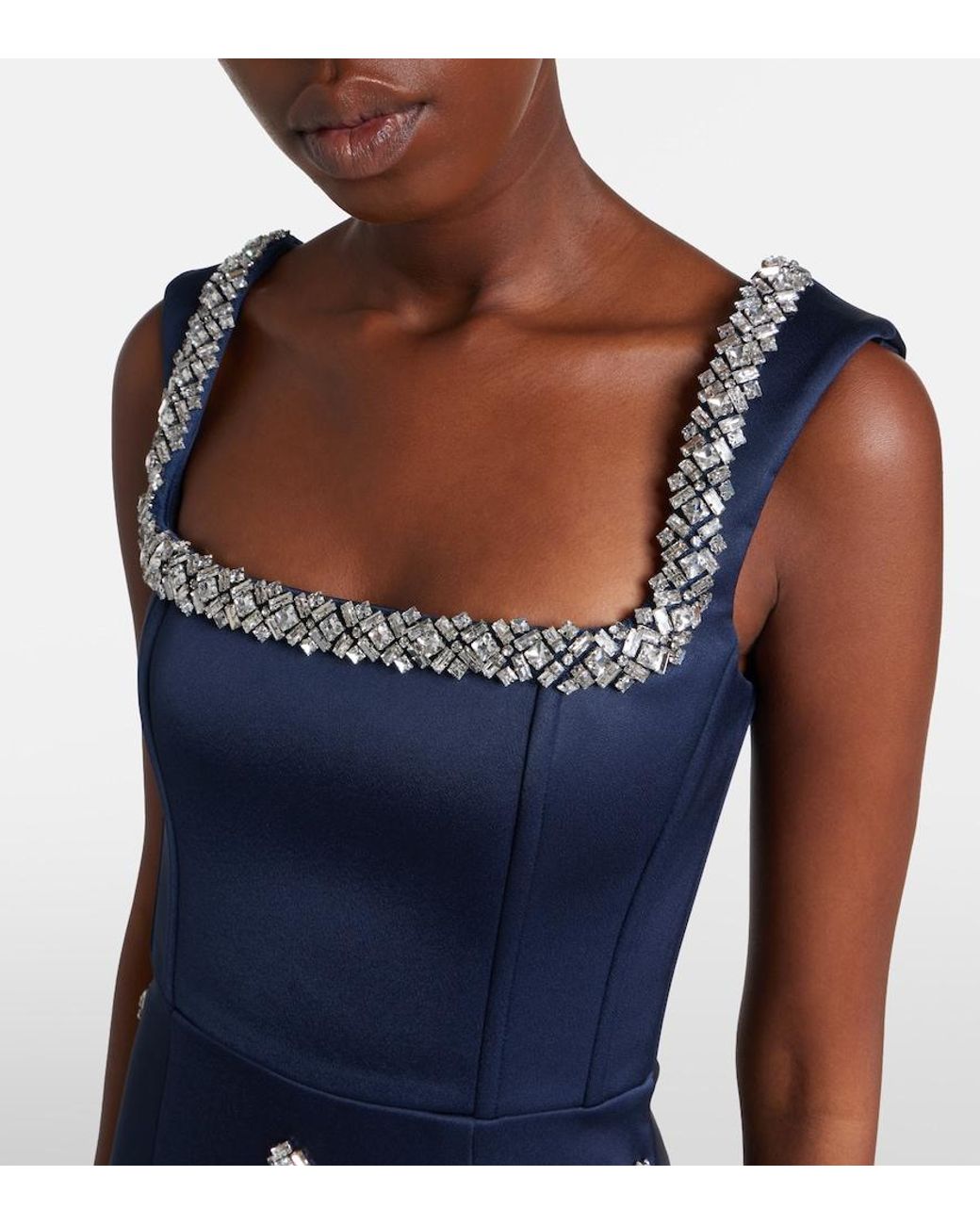 Rebecca Vallance Blue Ayla Embellished Satin Cocktail Dress