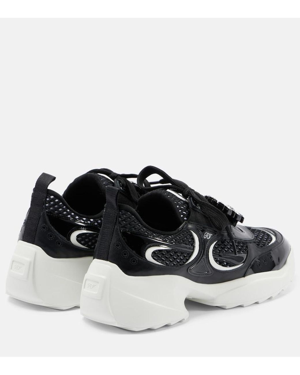 Roger Vivier Black Embellished Leather-Trimmed Sneakers