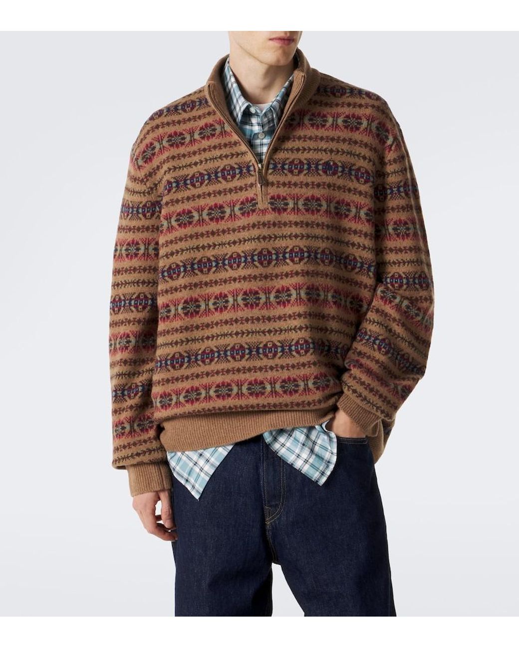 Polo Ralph Lauren Brown Fair Isle Wool Half-Zip Sweater for men