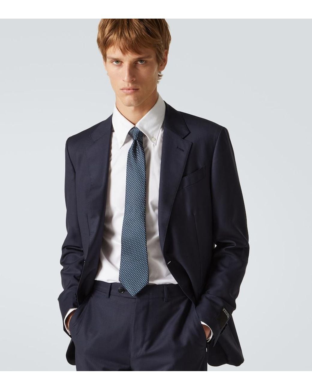 Zegna Blue Silk Jacquard Tie for men