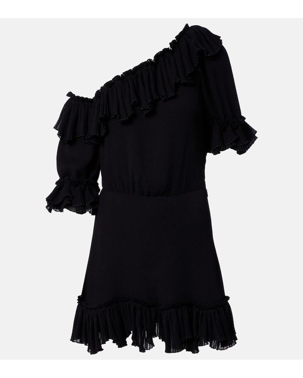 Saint Laurent Black Ruffled Silk Crepon Minidress