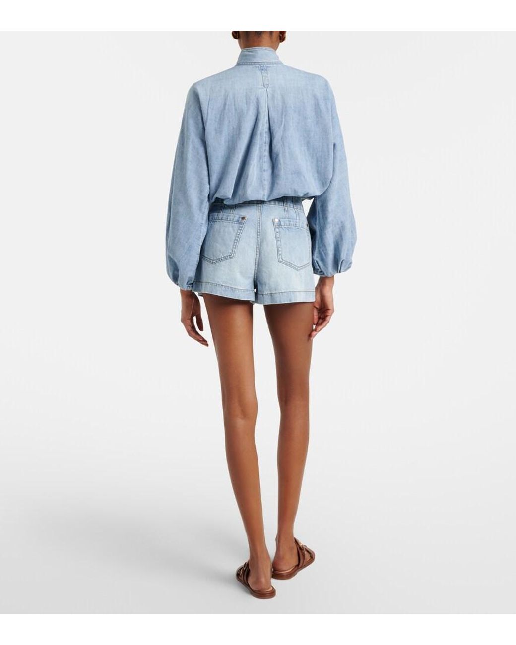 Zimmermann Blue Indra High-Rise Denim Shorts