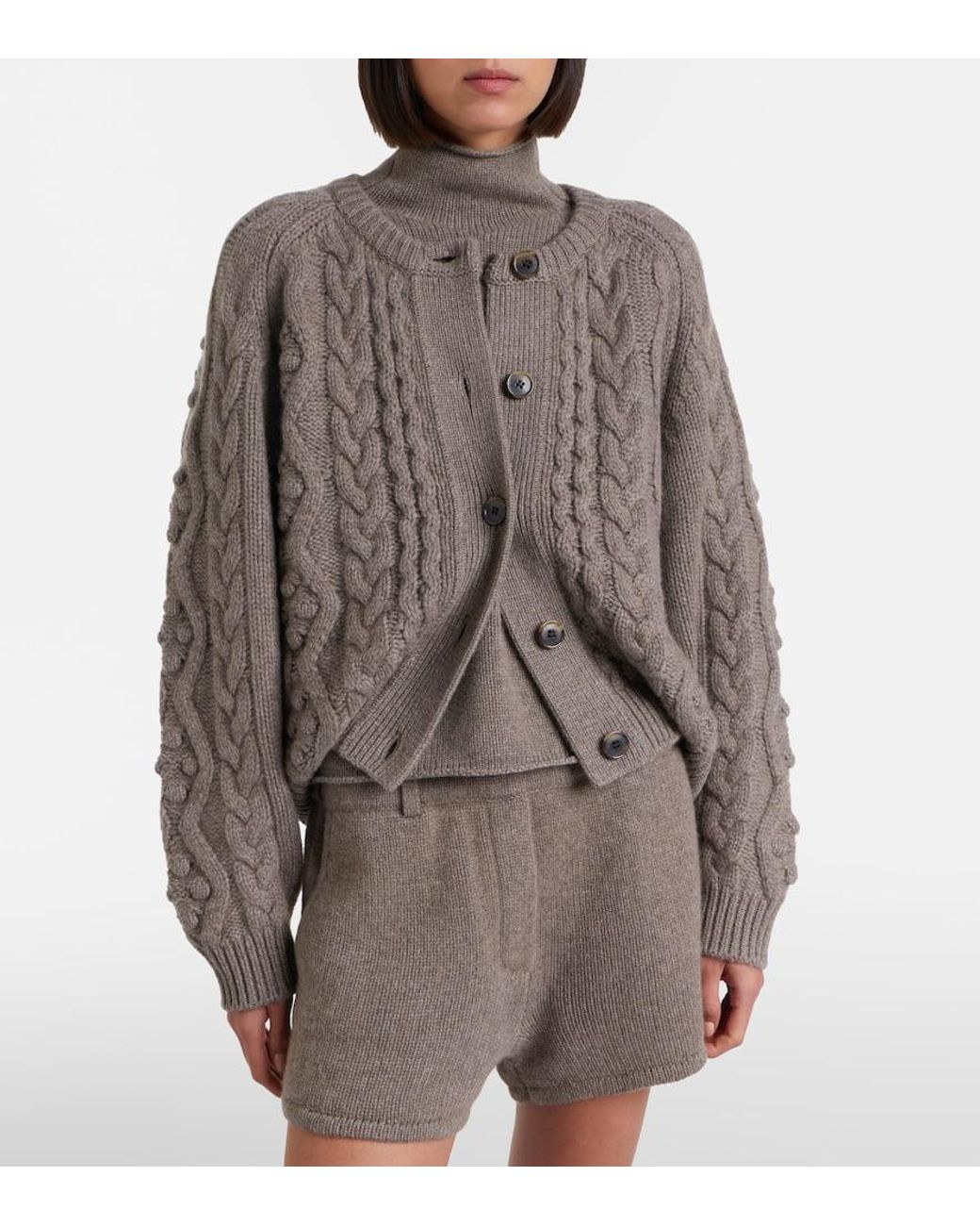 Lisa Yang Brown Winroe Cable-Knit Cashmere Cardigan