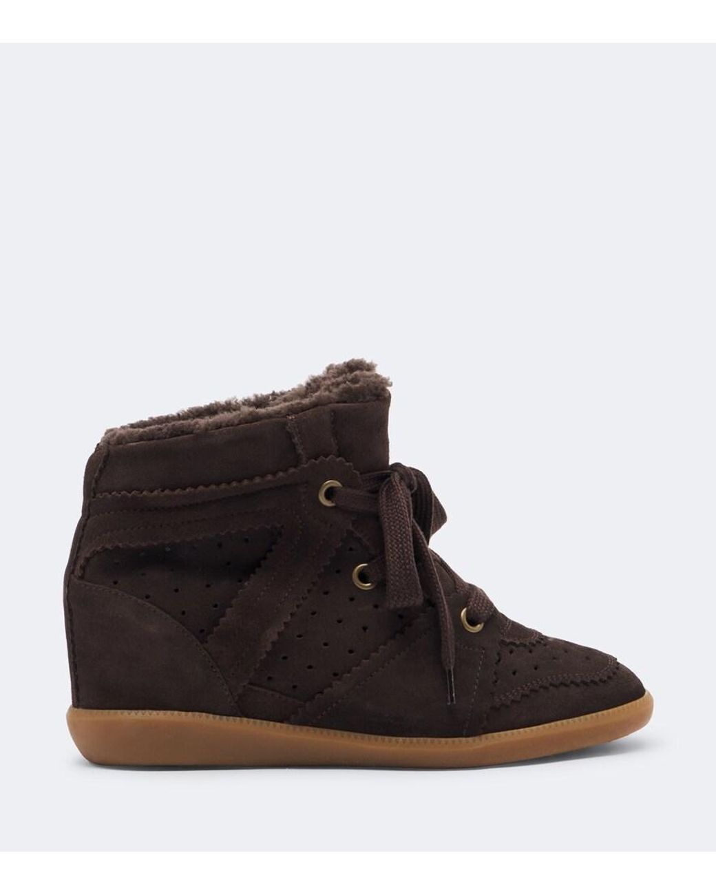 Isabel Marant Brown Bobby Shearling-Lined Suede Wedge Sneakers