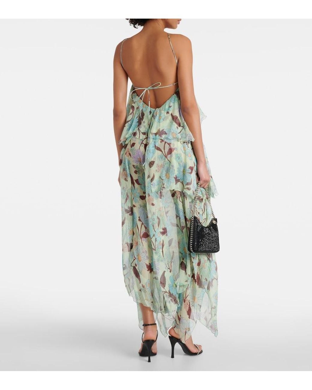 Stella McCartney Green Tiered Printed Silk Maxi Dress
