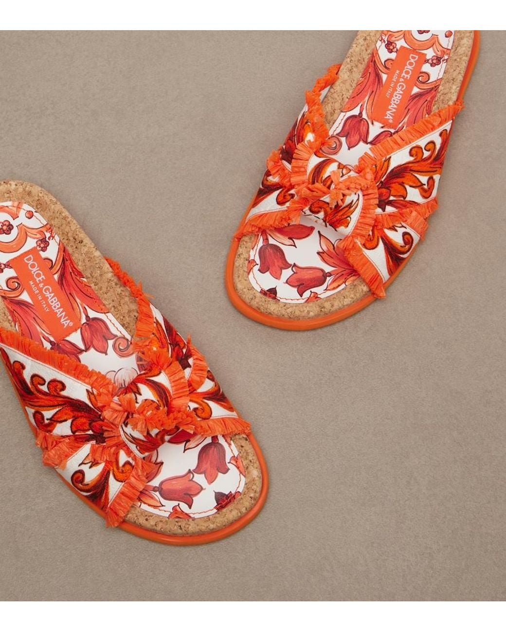Dolce & Gabbana Red Majolica Fringed Brocade Slides