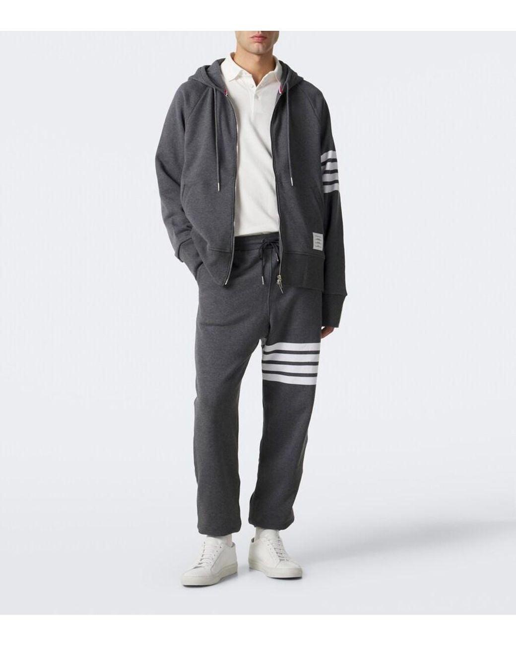 Thom Browne Gray 4-Bar Cotton Jersey Zip-Up Hoodie for men