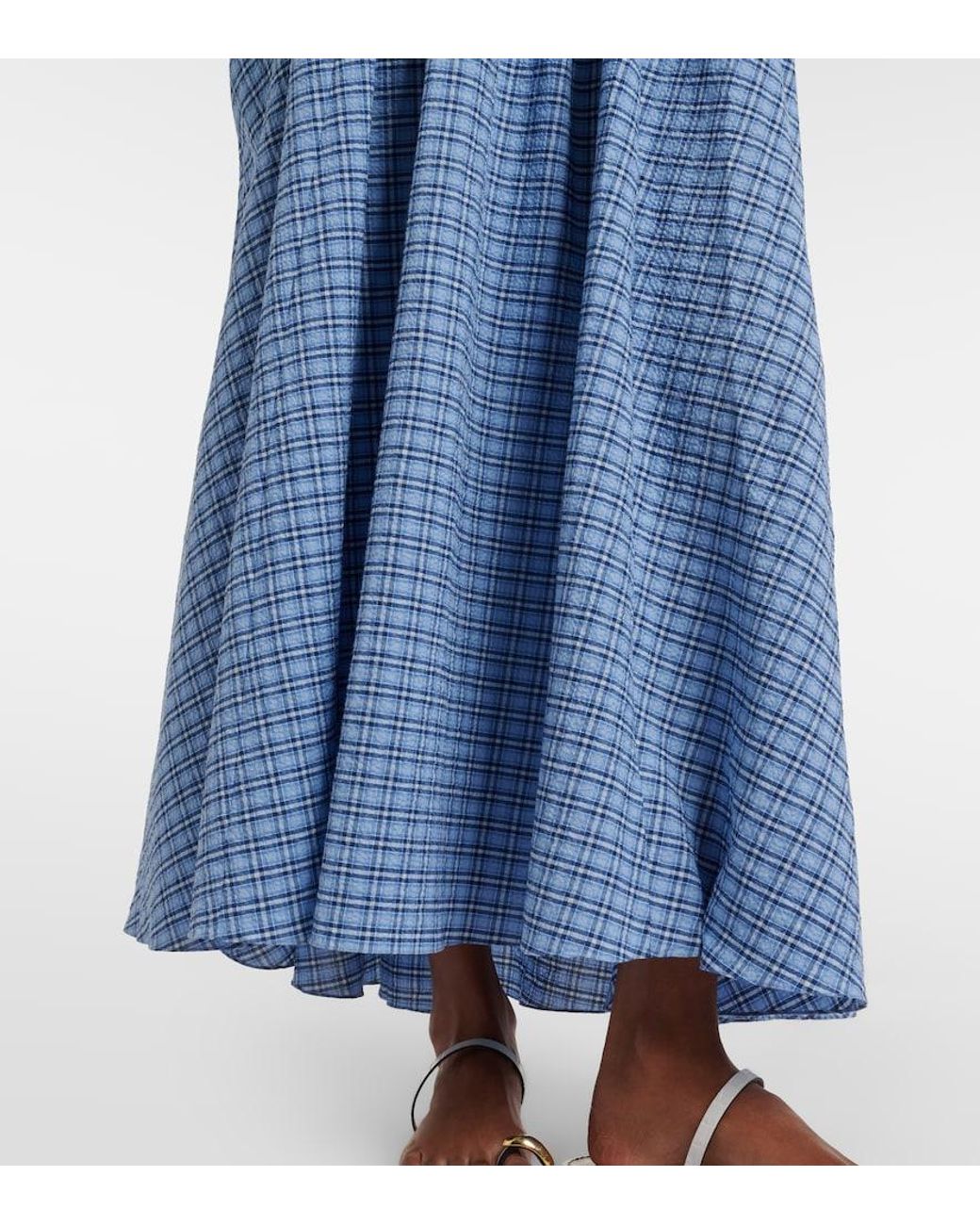 Faithfull The Brand Blue Edessa Checked Cotton Maxi Dress