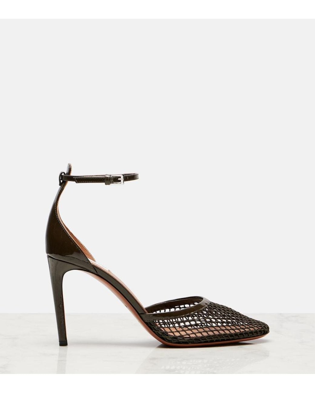 Alaïa Brown 90 Mesh And Patent Leather Pumps