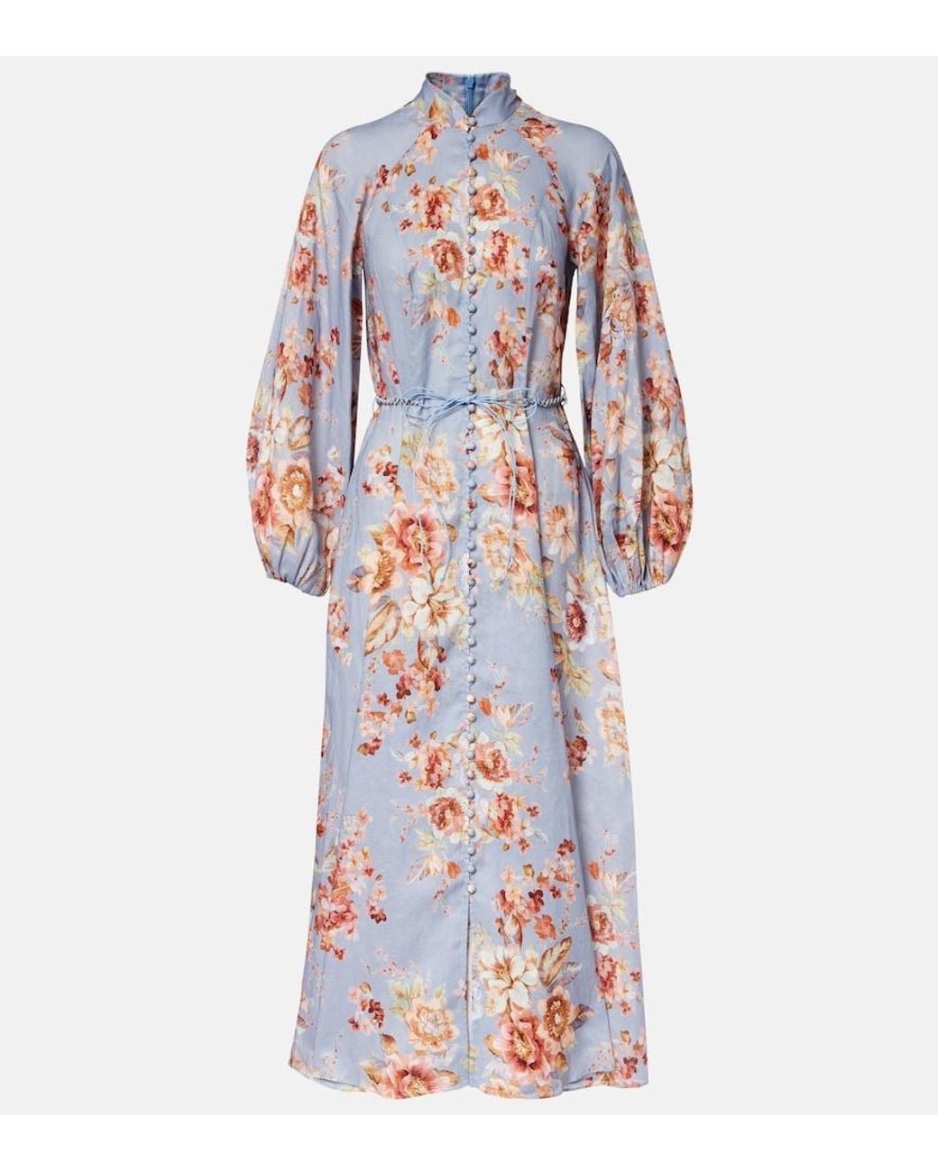 Zimmermann White Awaken Floral Linen Midi Dress