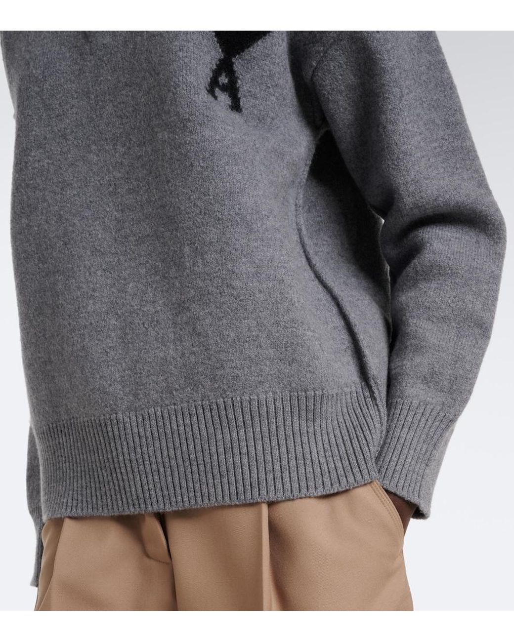 AMI Gray Ami De Coeur Wool Polo Sweater