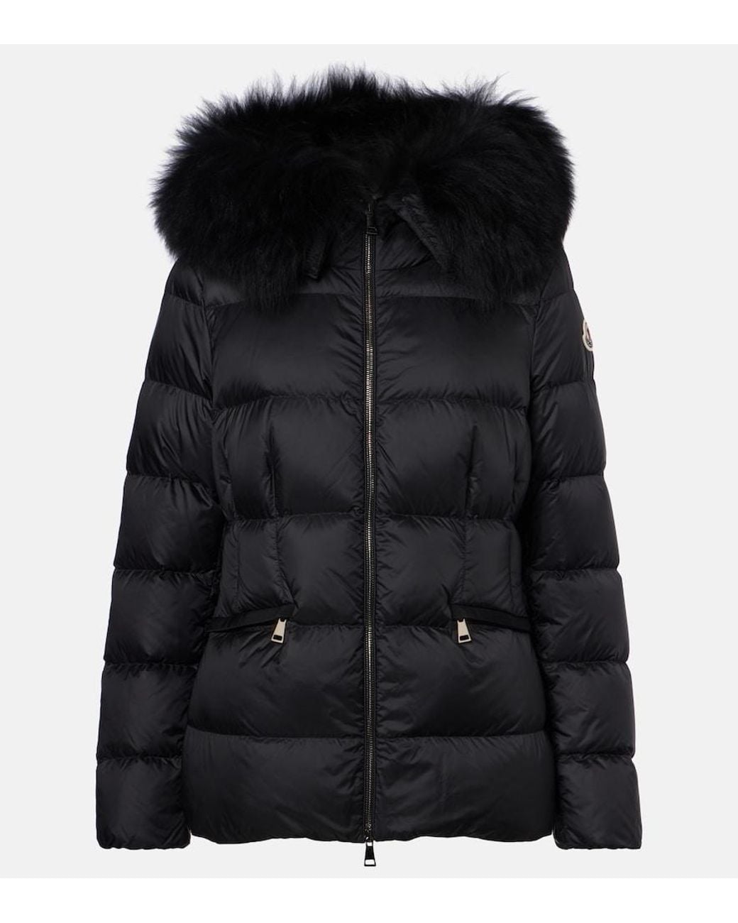 Moncler Black Boed Shearling-Trimmed Down Jacket