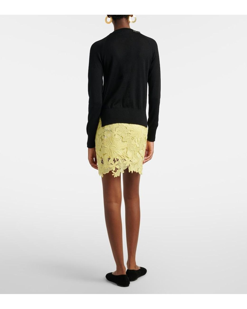 Sportmax Yellow Bora Floral Lace Miniskirt