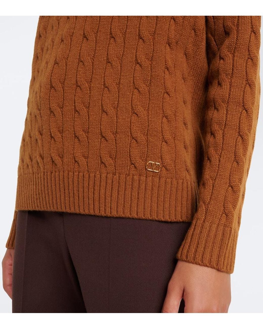 Valentino Garavani Brown Vlogo Cable-Knit Cashmere Sweater