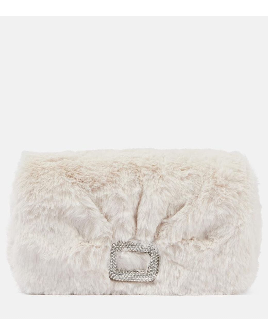 Roger Vivier Natural Viv Choc Embellished Faux Shearling Wallet