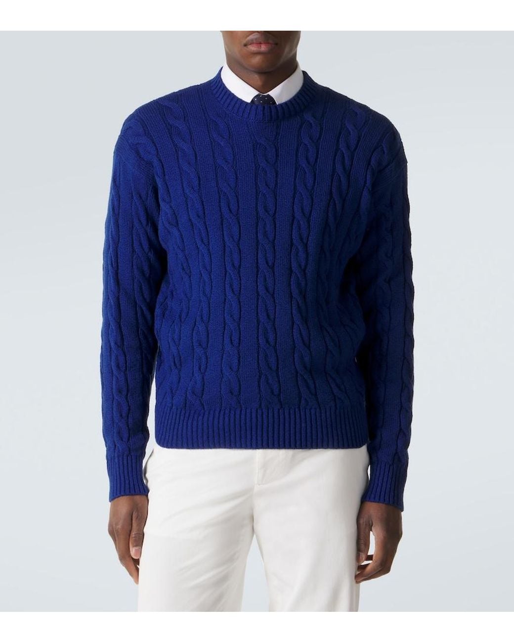 Dunhill Blue Cable-Knit Cotton Sweater for men