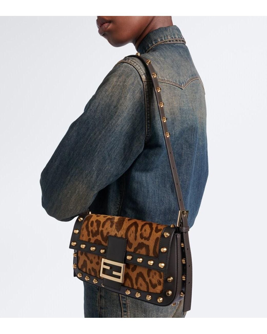 Fendi Metallic Baguette 26424 Calf Hair Shoulder Bag