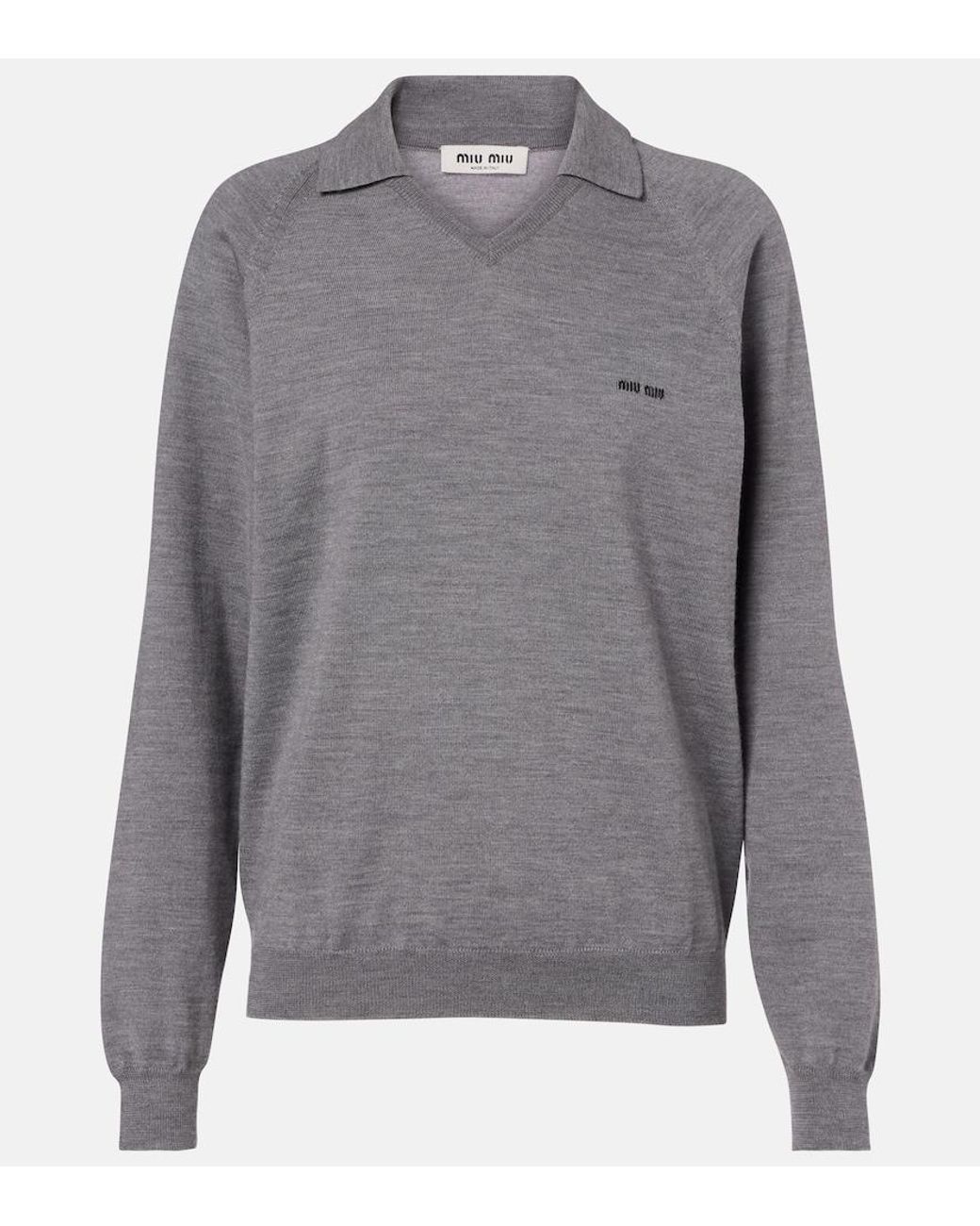 Miu Miu Gray Virgin Wool Polo Sweater