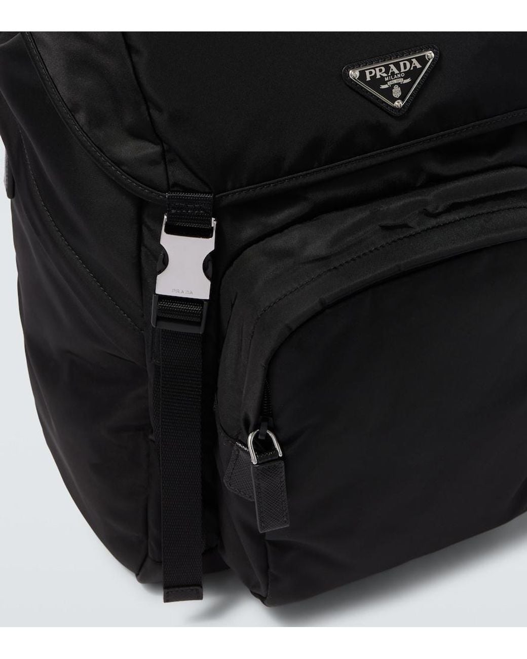 Prada Black Re-Nylon Leather-Trimmed Backpack for men
