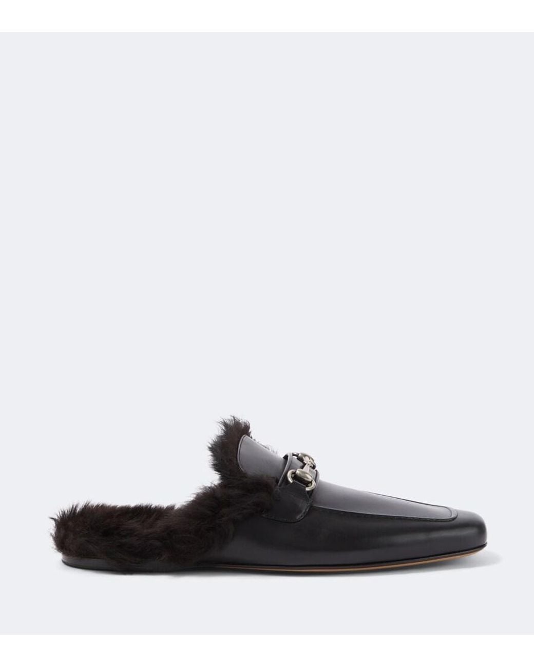 Gucci Black Horsebit Shearling-Lined Leather Mules for men