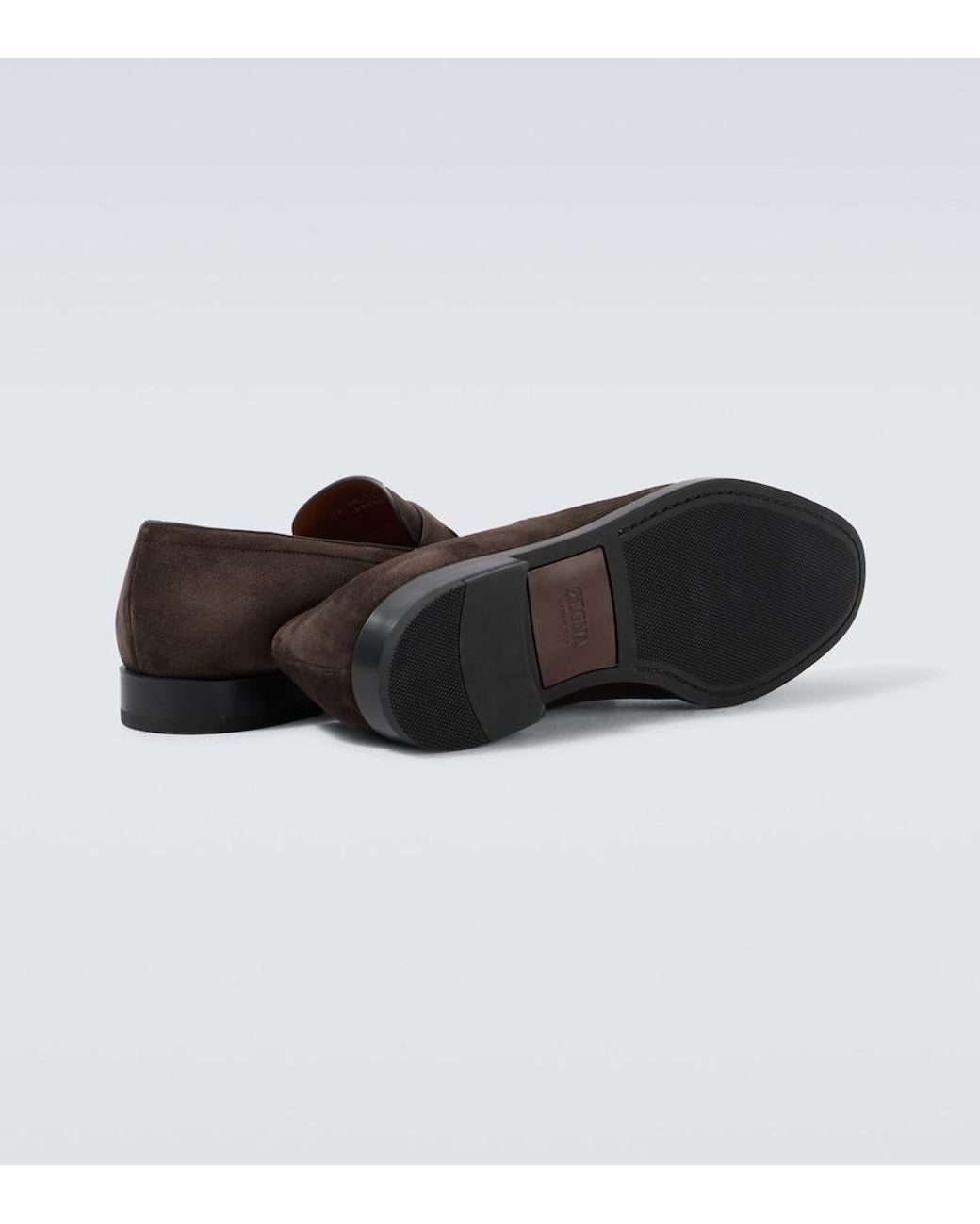 Zegna Brown Suede Penny Loafers for men