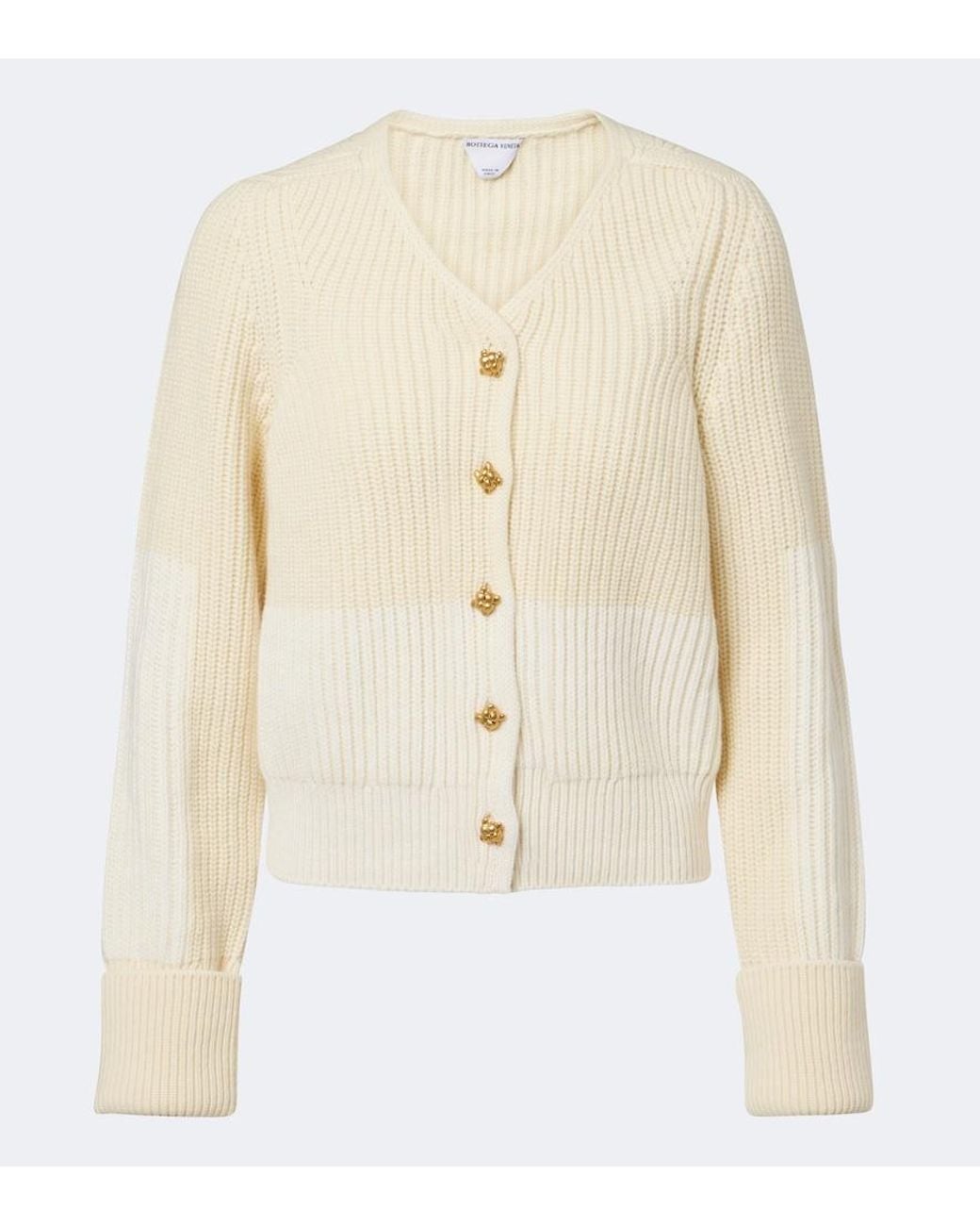 Bottega Veneta White Ribbed-Knit Wool And Cashmere Cardigan