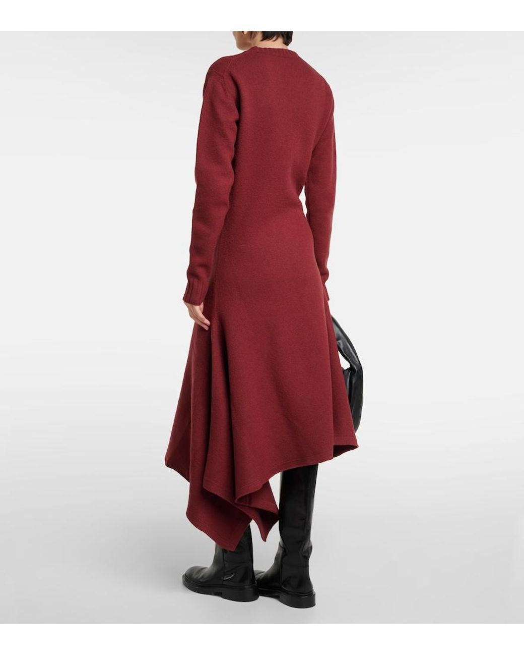 Jil Sander Red Asymmetric Wool Midi Dress