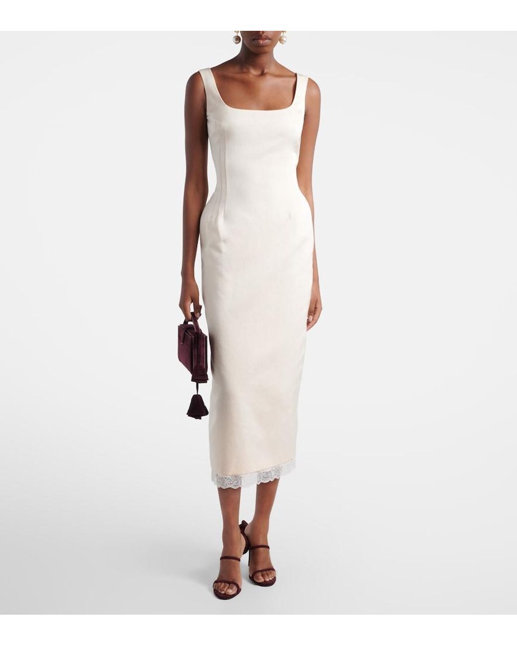 Magda Butrym White Lace-Trimmed Cotton And Silk Midi Dress