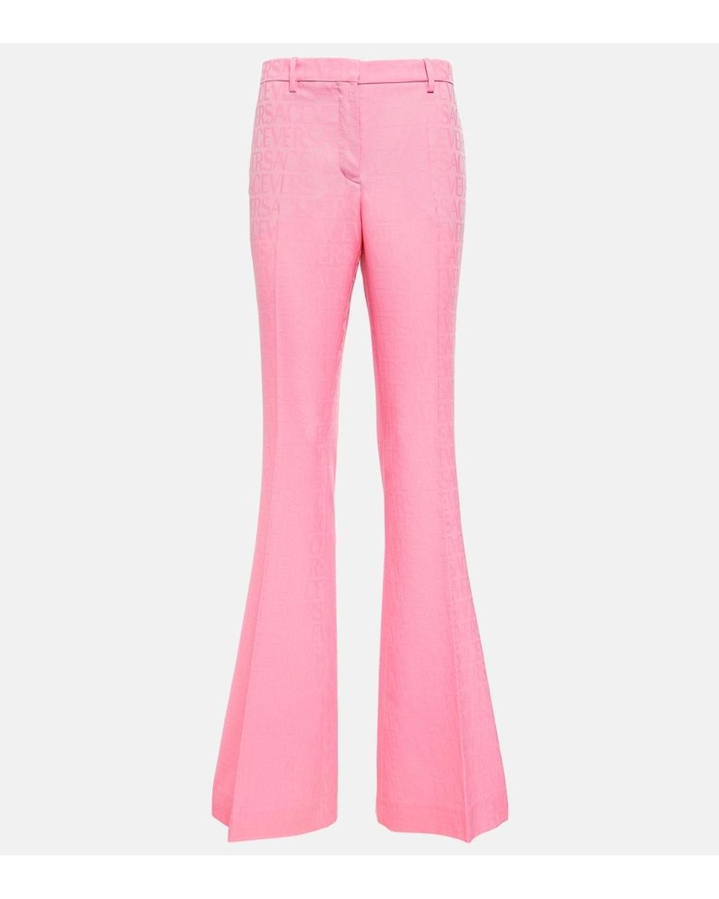 Versace Pink Allover Flared Wool Pants