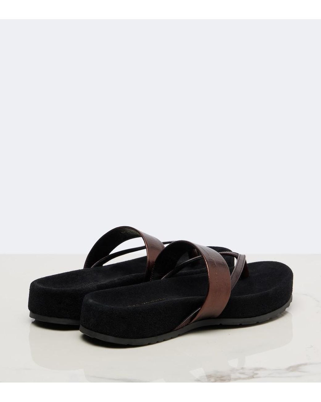 Dries Van Noten Black Metallic Leather Thong Sandals