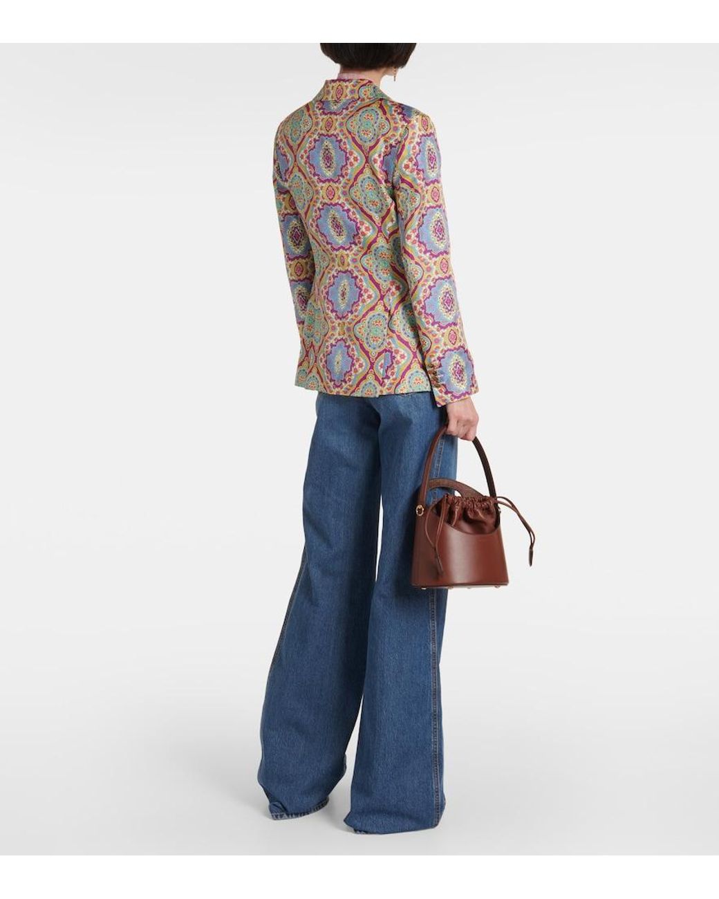 Etro Blue Printed Single-Breasted Silk Blazer