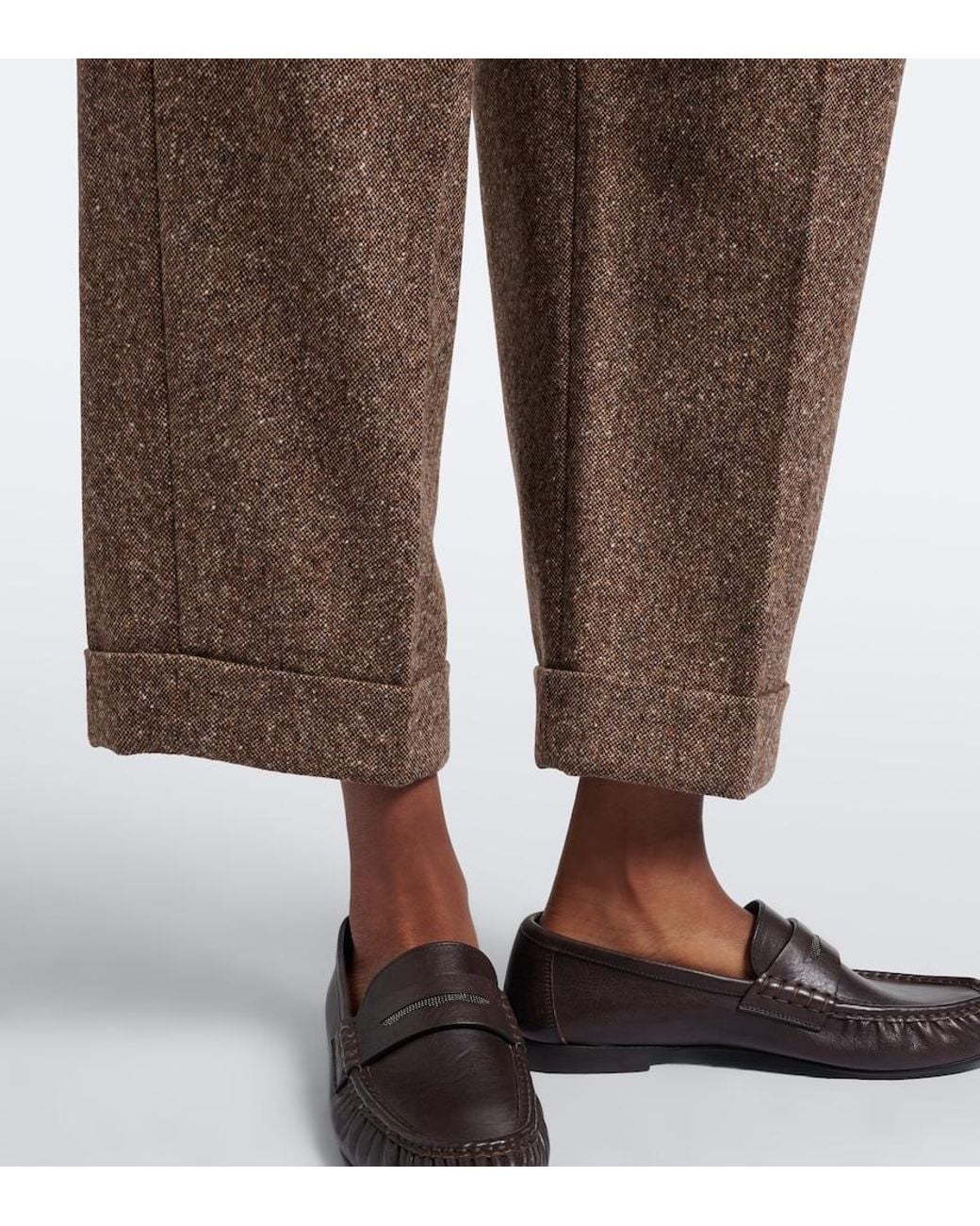 Brunello Cucinelli Brown Wool-Blend Cropped Wide-Leg Pants