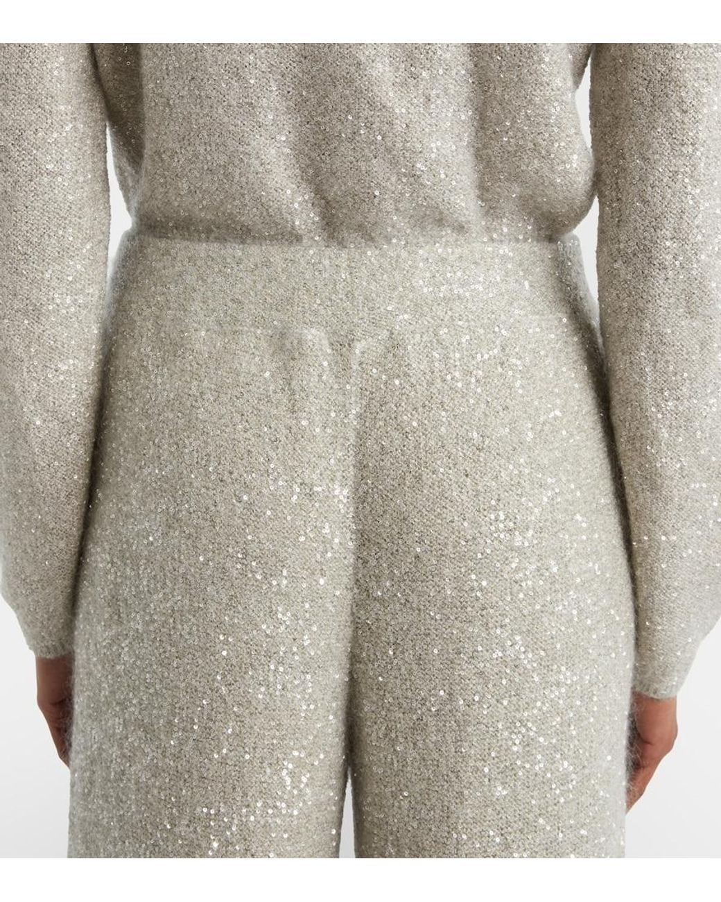 Brunello Cucinelli White Sequined Wide-Leg Pants