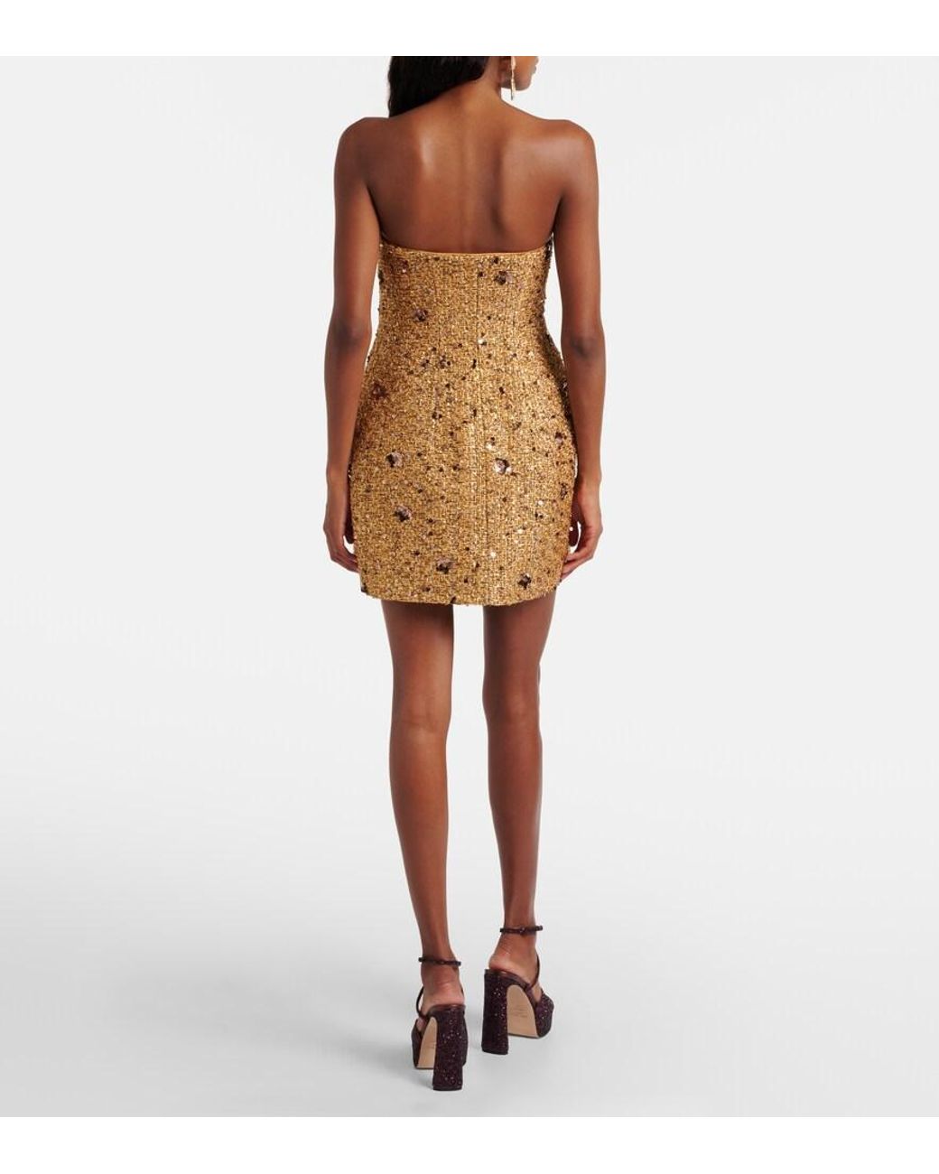 Jonathan Simkhai Brown Kit Sequined Tweed Bustier Dress