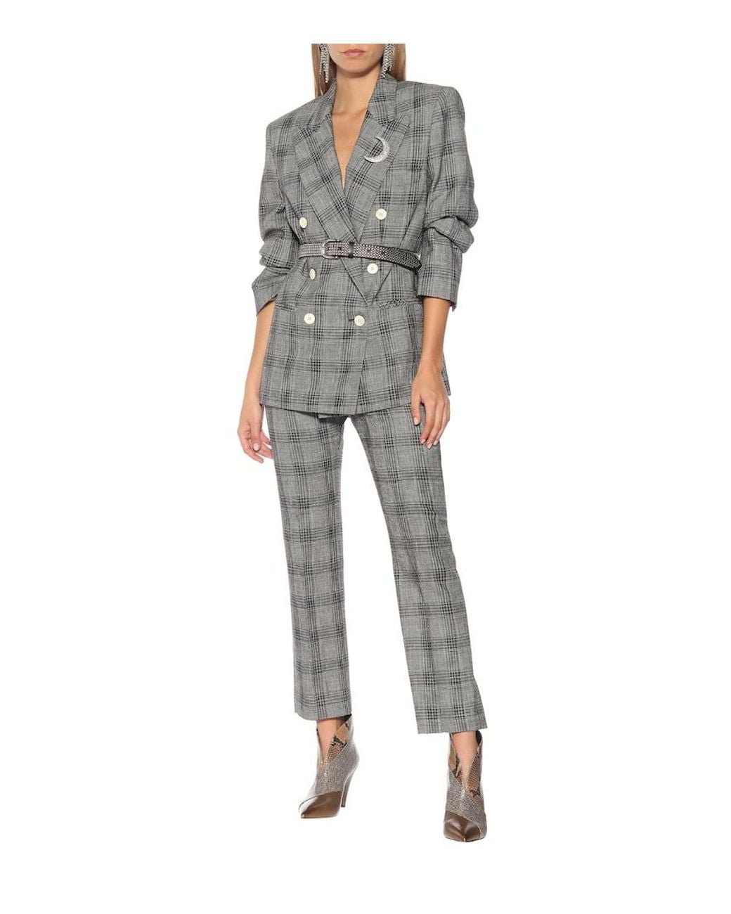 Isabel Marant Gray Derys Checked Cotton And Wool Pants