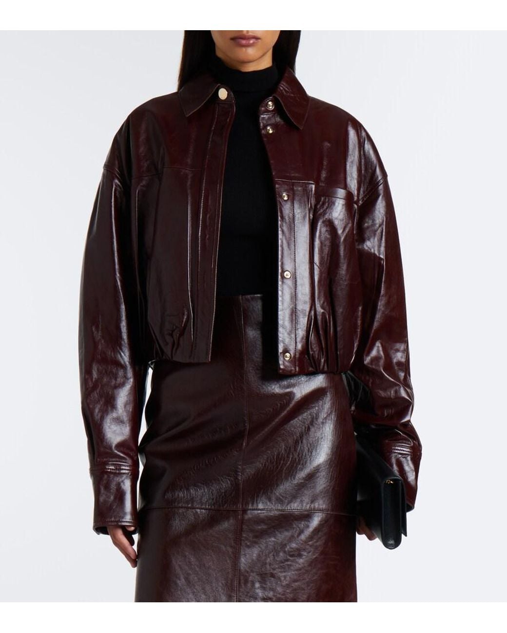 Sportmax Brown Cropped Leather Jacket