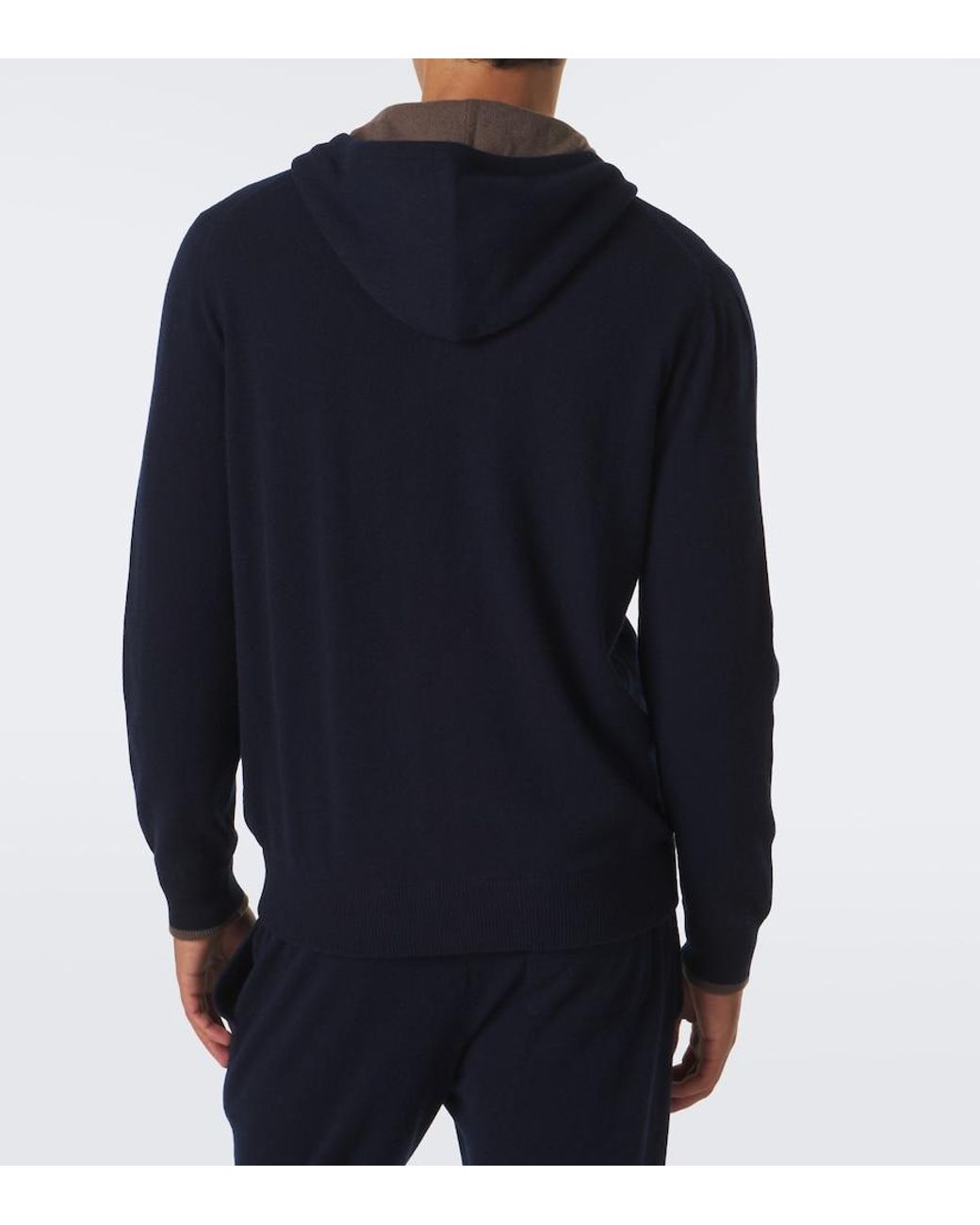 Fedeli Blue Cashmere Zip-Up Hoodie for men
